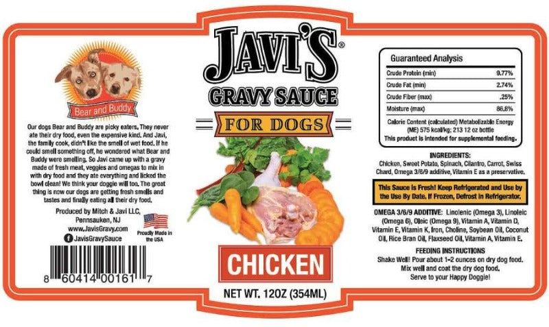 Javi's Gravy Sauce for Dogs - Chicken Ingredients