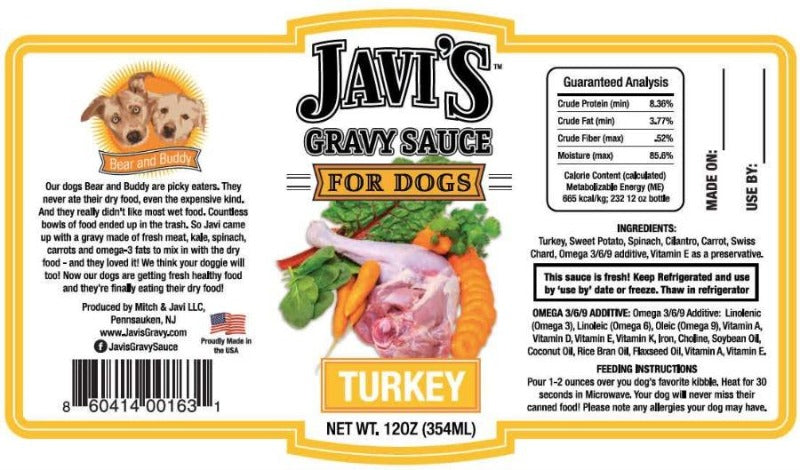 Javi's Gravy Sauce for Dogs - Turkey Ingredients