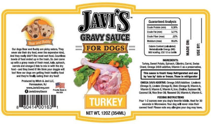Javi's Gravy Sauce for Dogs - Turkey Ingredients
