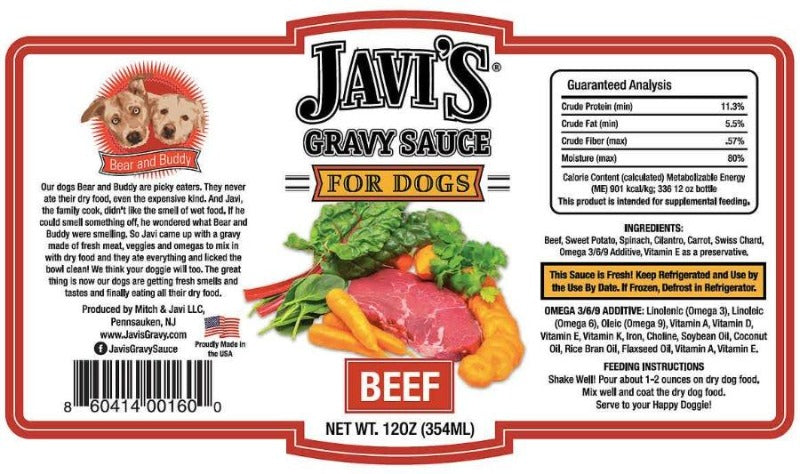 Javi's Gravy Sauce for Dogs - Beef Ingredients