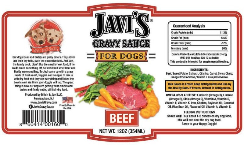Javi's Gravy Sauce for Dogs - Beef Ingredients