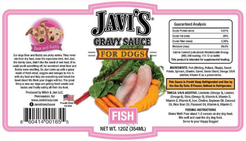 Javi's Gravy Sauce for Dogs - Fish Ingredients