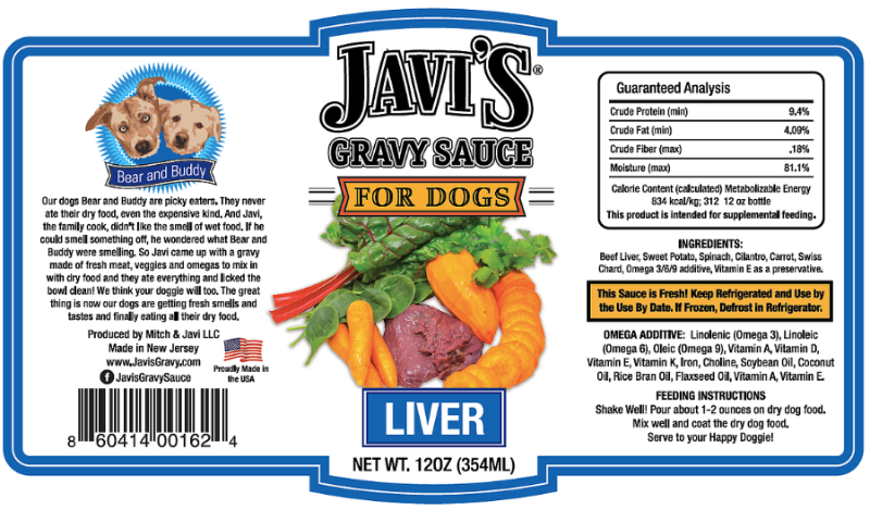 Javi's Gravy Sauce for Dogs - Liver Ingredients